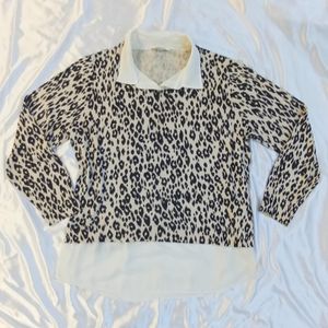 Dknyc leopard print sweater w/attached blouse